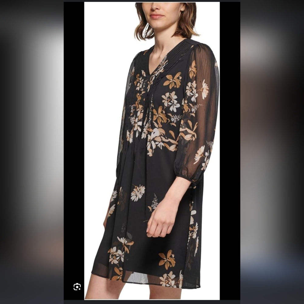 Calvin Klein. Black & Tan Floral Mini Dress / Tunic
